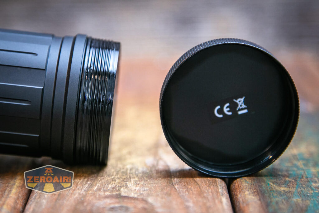 Acebeam X75 brightest powerbank flashlight tailcap off showing threads