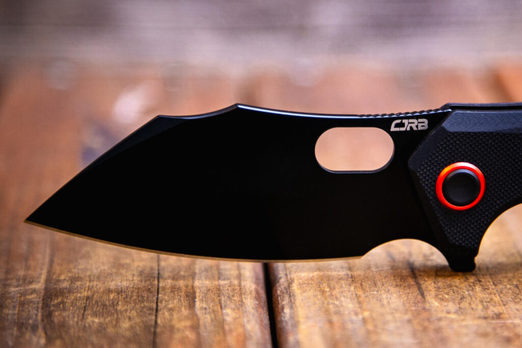 CJRB Caldera G10 knife blade detail