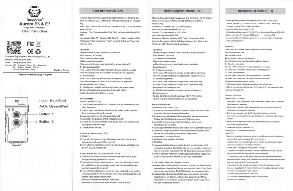 RovyVon Angel Eyes E7 flashlight manual