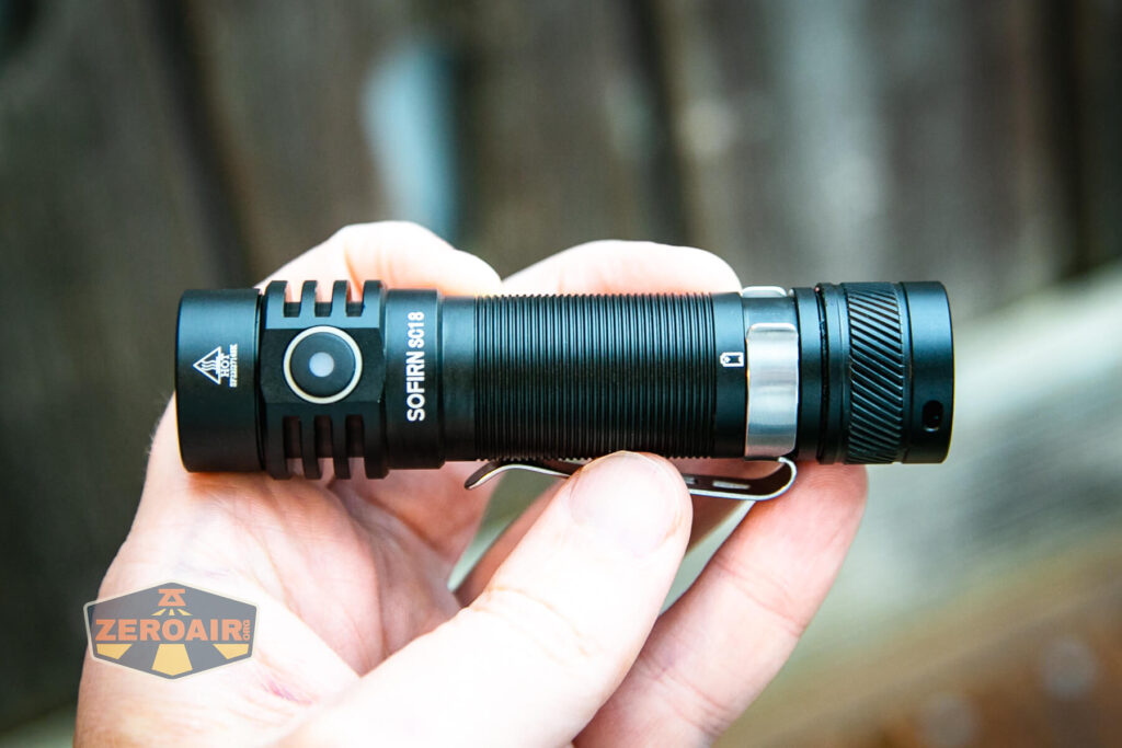 Sofirn SC18 flashlight in hand