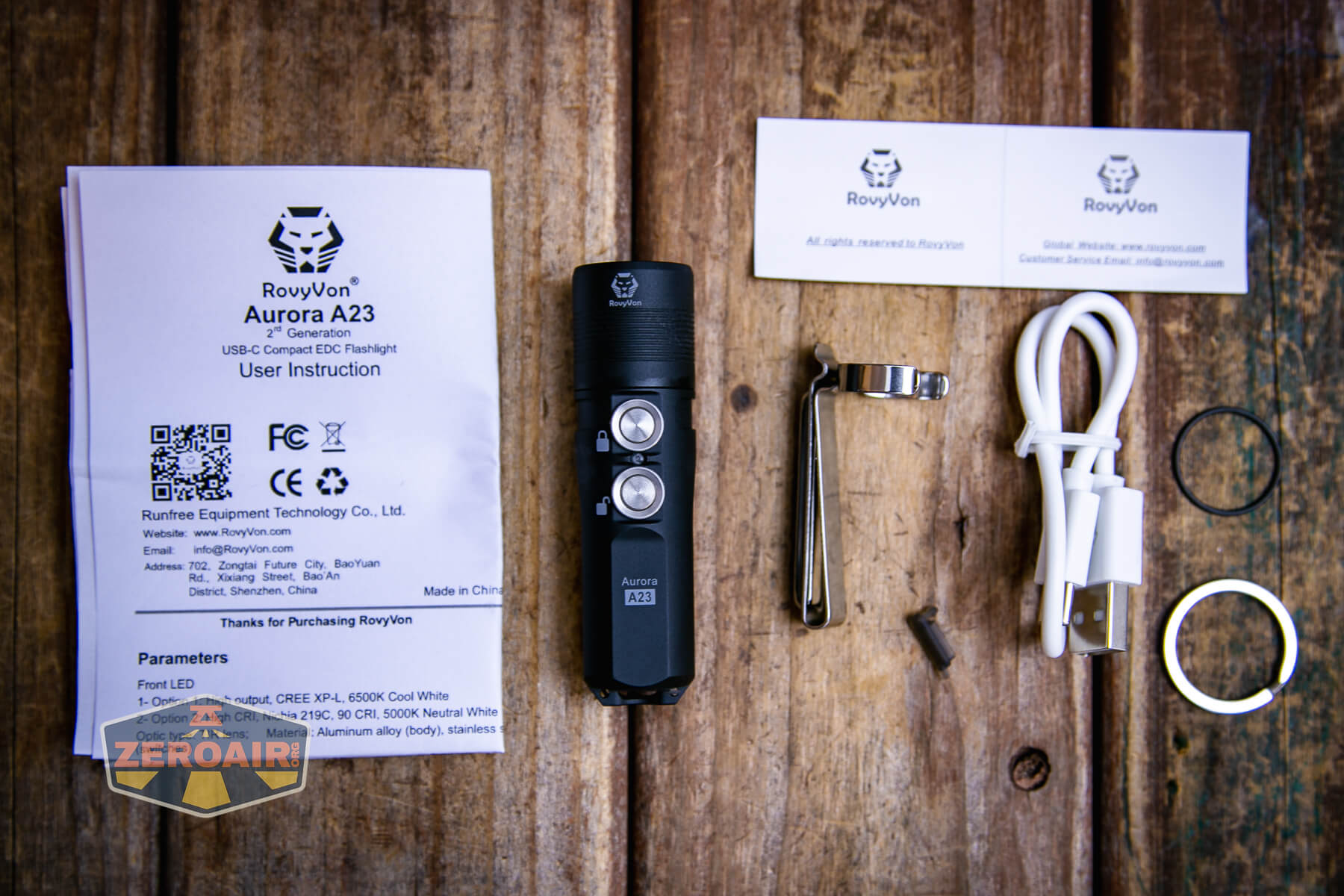 RovyVon Aurora A23 Gen 2 flashlight what's included