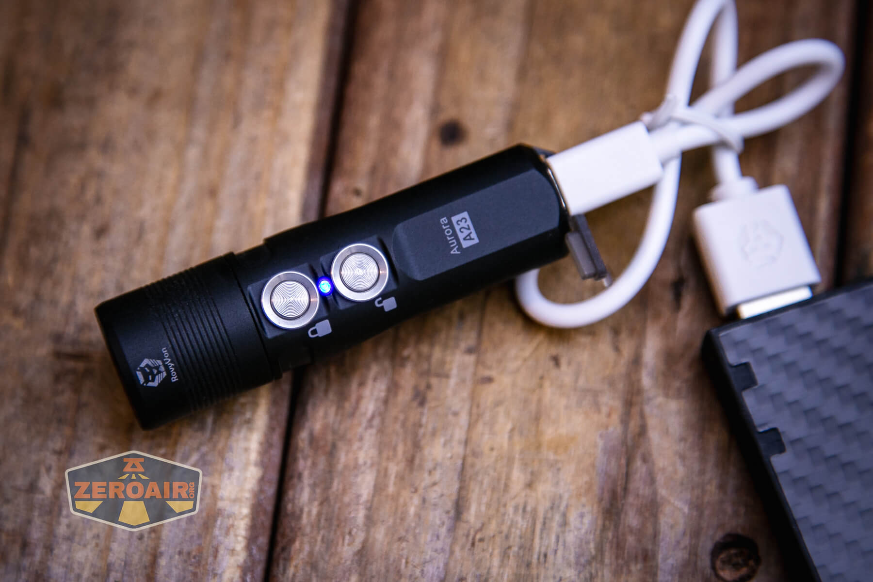 RovyVon Aurora A23 Gen 2 flashlight charging indicator in blue