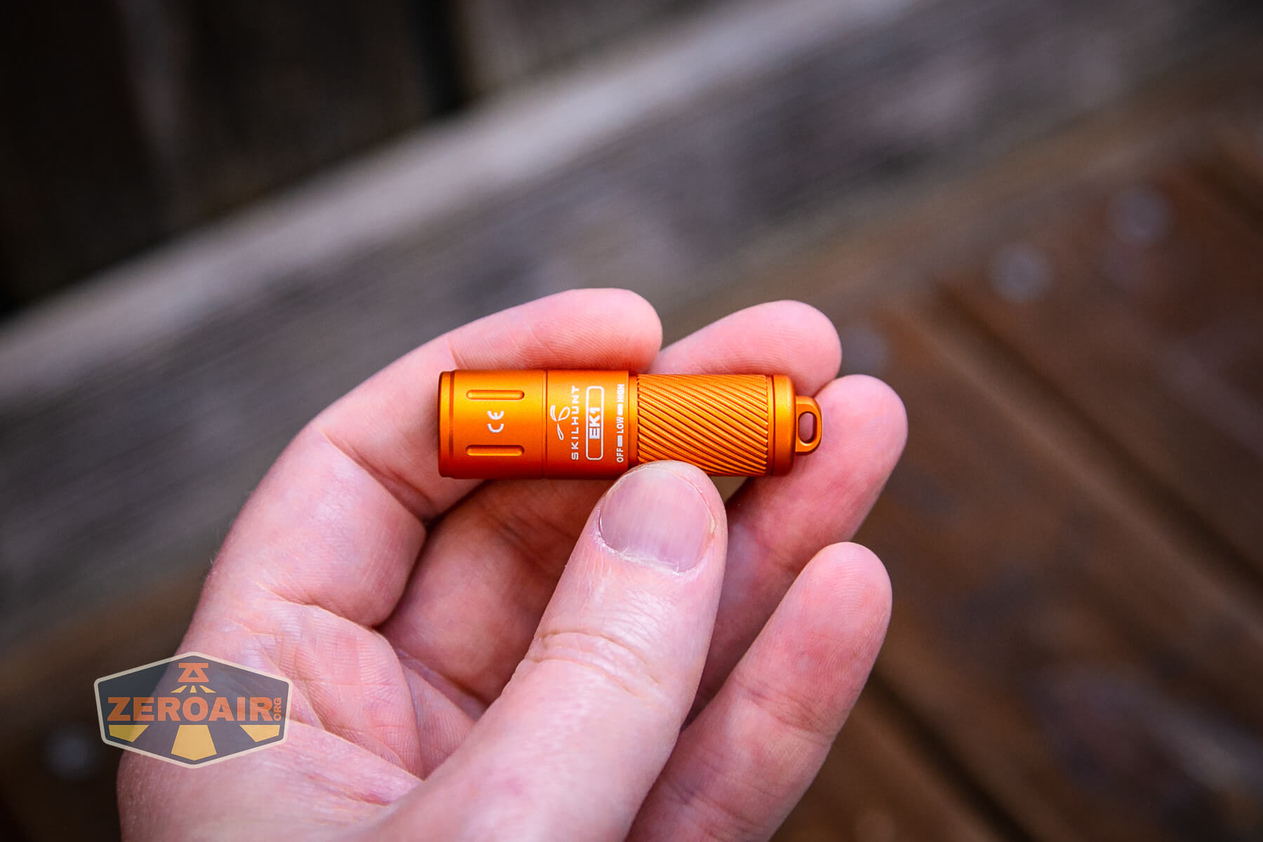 Skilhunt EK1 keychain flashlight in hand