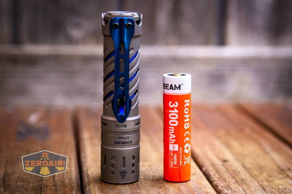 Acebeam E70 Mini Titanium flashlight with included 18650
