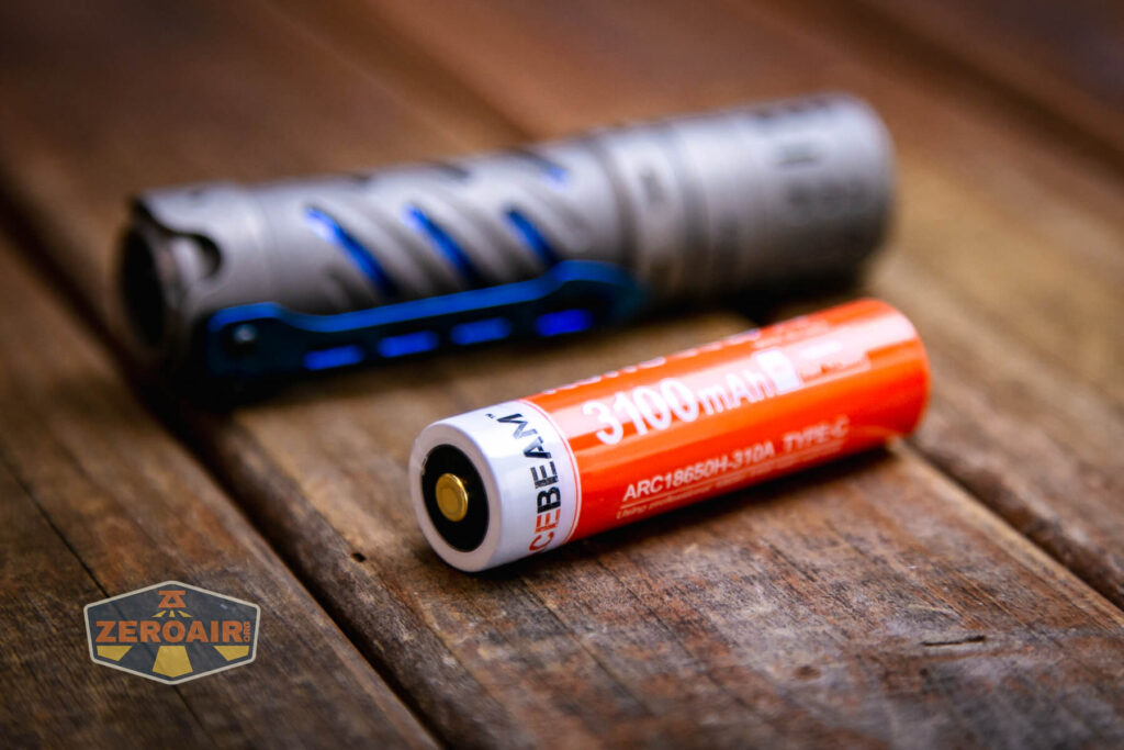 Acebeam E70 Mini Titanium flashlight with included 18650