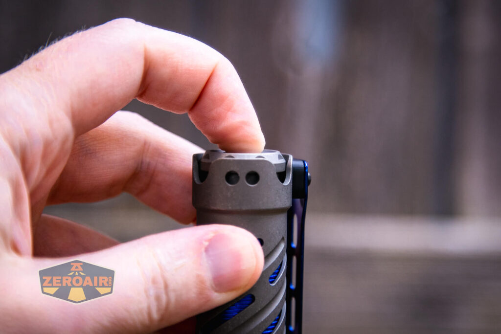 Acebeam E70 Mini Titanium flashlight e-switch actuation