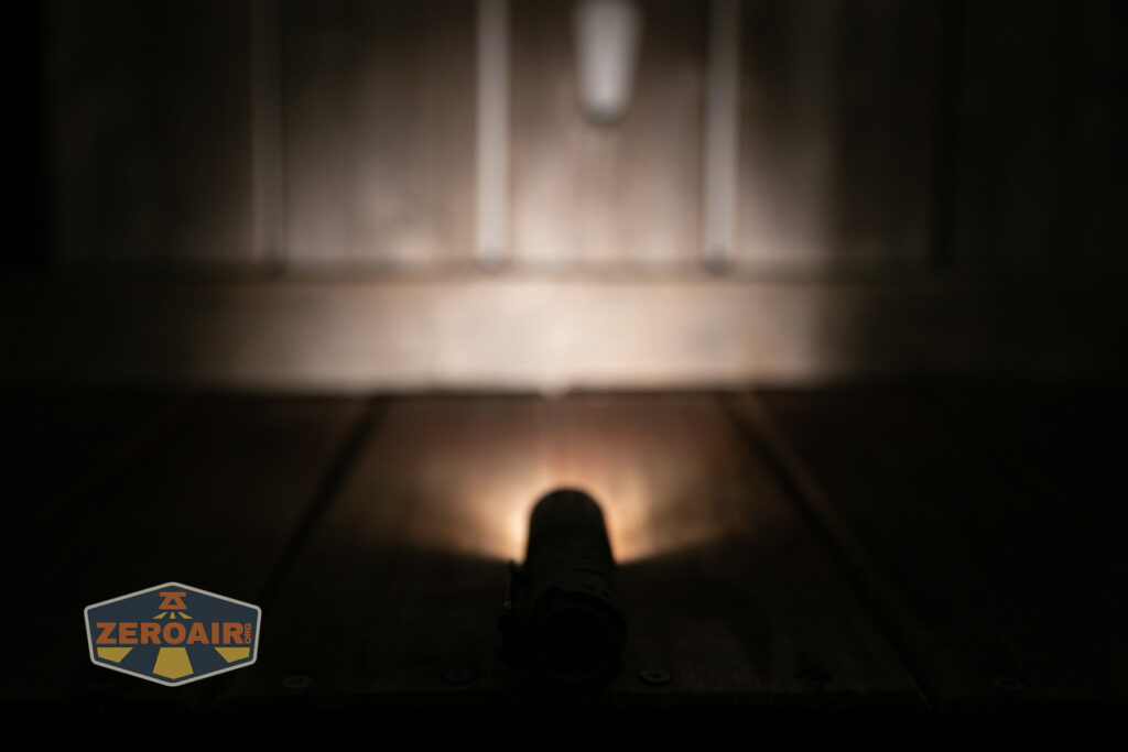 Acebeam E70 Mini Titanium flashlight emitters on