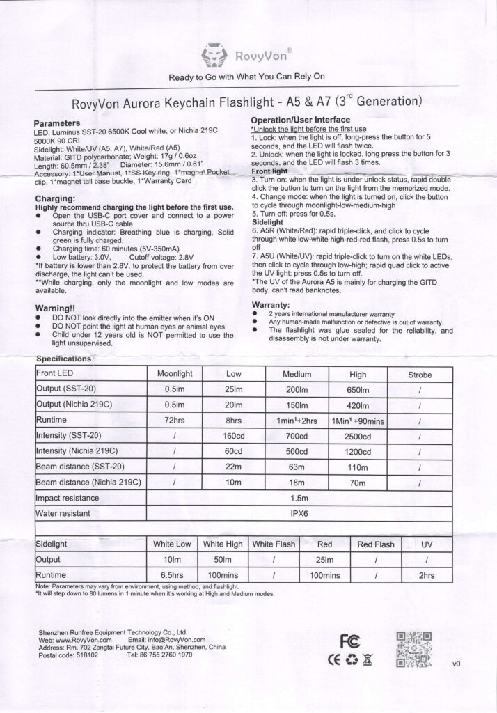 RovyVon Aurora A5 keychain manual