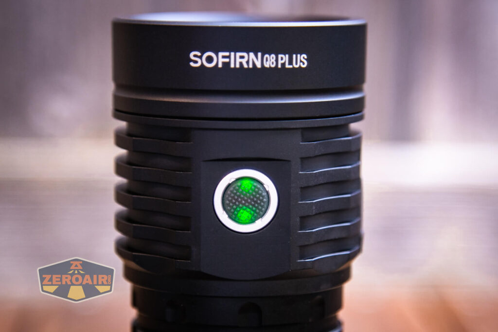 Sofirn Q8 Plus flashlight e-switch indicating in green