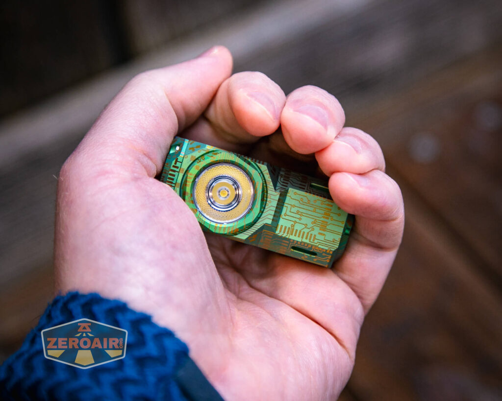 Wuben X-0 Knight titanium flashlight in hand