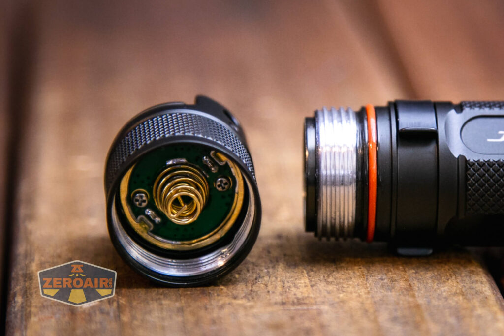 JETBeam TH10R Tactical flashlight tailcap threads and spring