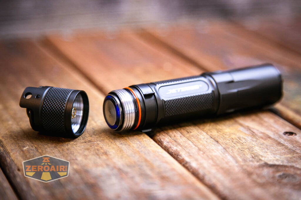 JETBeam TH10R Tactical flashlight 18650 installed