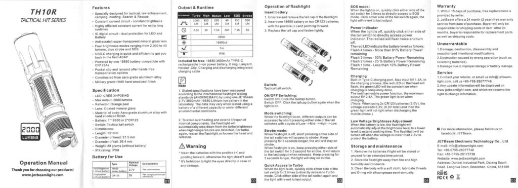 JETBeam TH10R Tactical flashlight manual