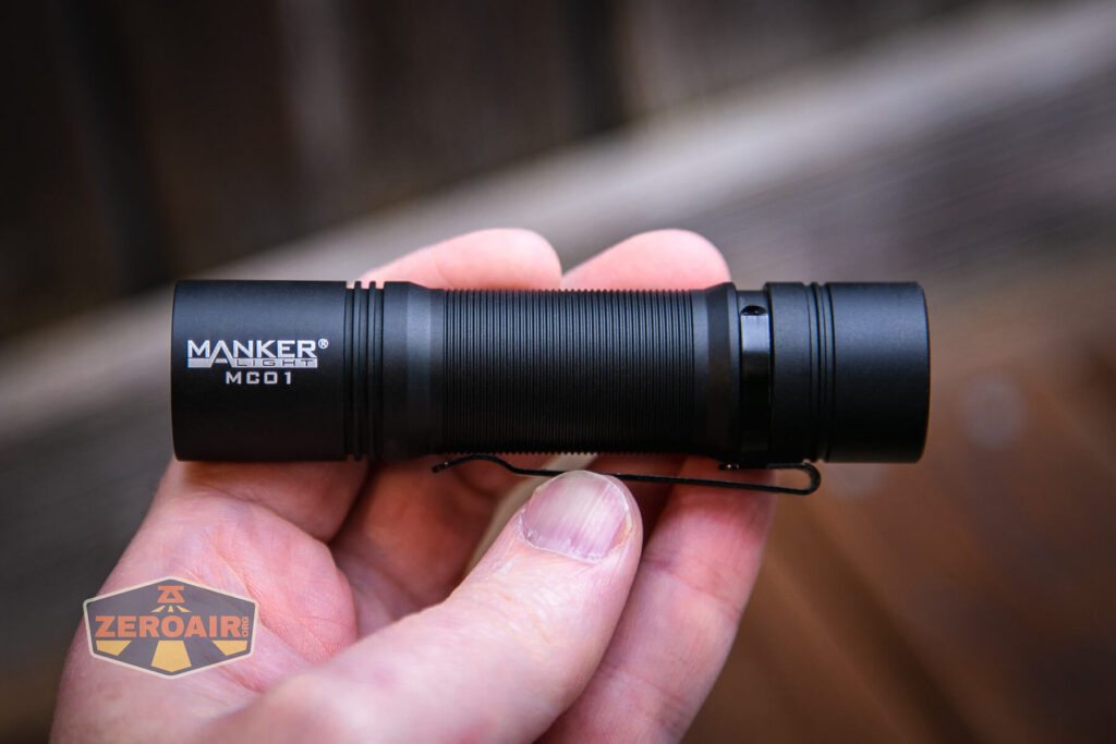 Manker MC01 flashlight in hand