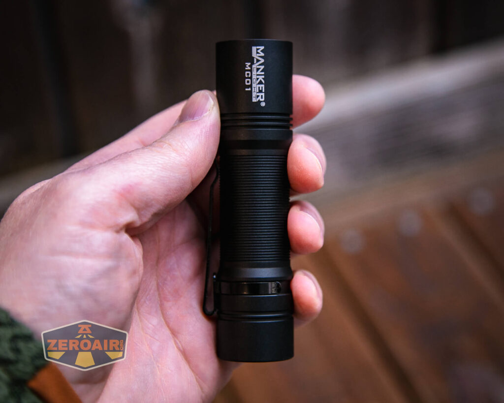 Manker MC01 flashlight in hand