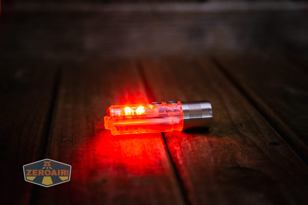 RovyVon A28 keychain flashlight red emitter on high