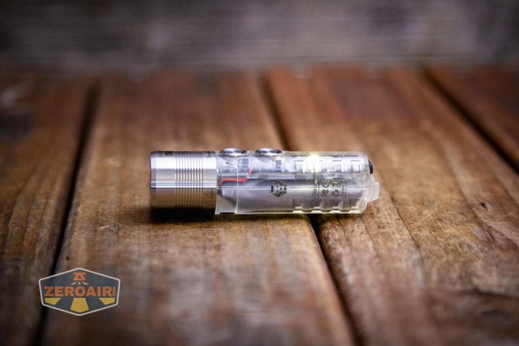 RovyVon A28 keychain flashlight side white emitter on