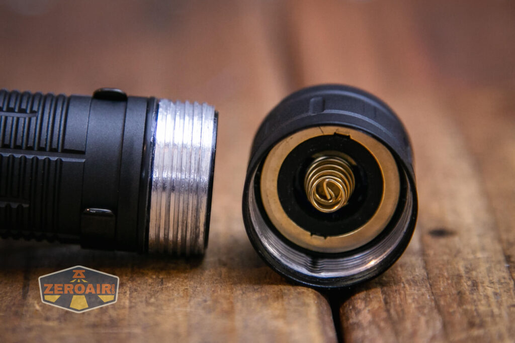 Acebeam Defender P18 tactical flashlight tailcap spring and threads