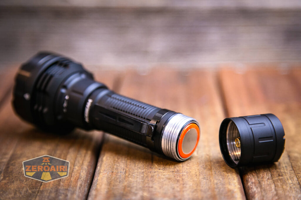 Acebeam Defender P18 tactical flashlight with includec 21700 cell installed