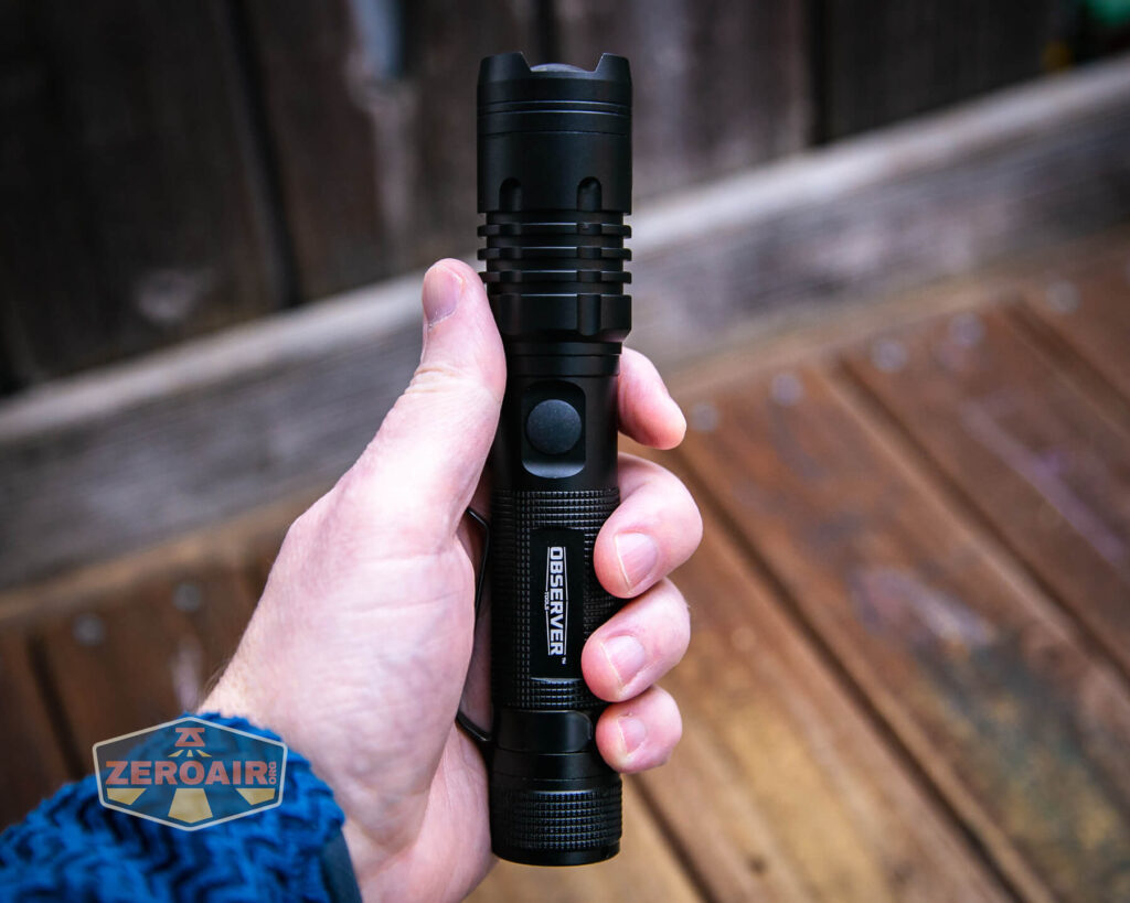 Observer FL1000 Zoomie flashlight in hand