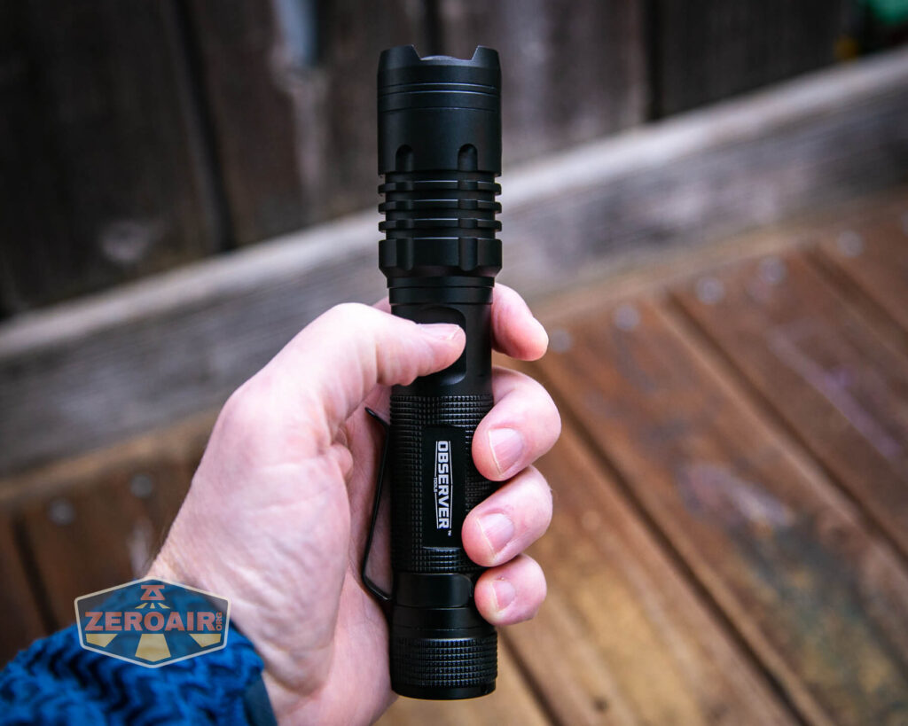 Observer FL1000 Zoomie flashlight in hand