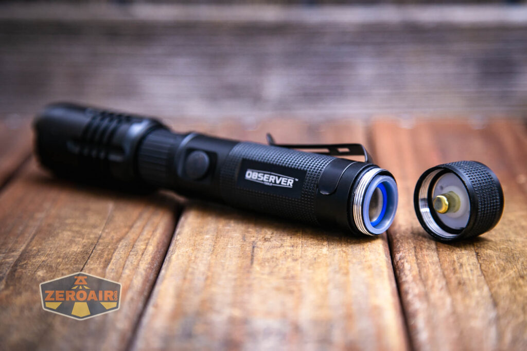 Observer FL1000 Zoomie flashlight with included 18650 installed