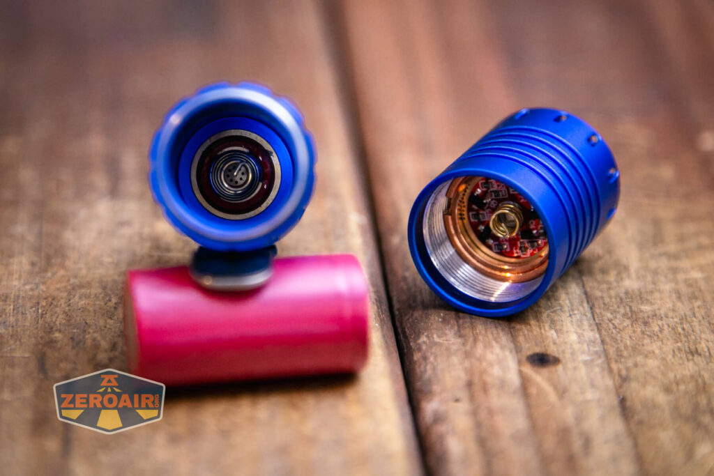 ReyLight Dawn Aluminum 18350 flashlight showing springs