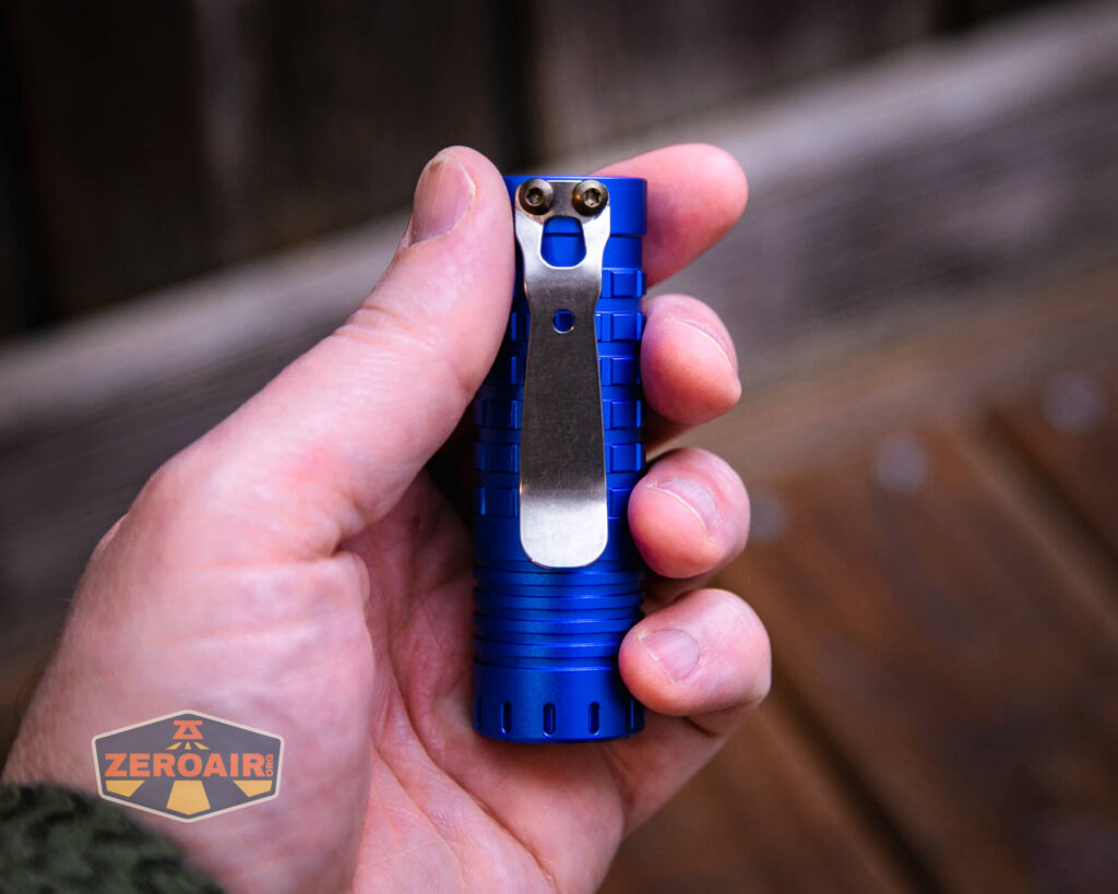 ReyLight Dawn Aluminum 18350 flashlight in hand