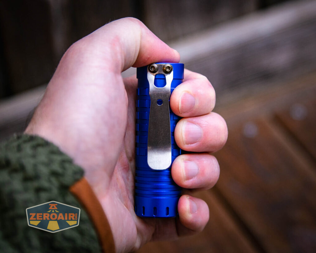 ReyLight Dawn Aluminum 18350 flashlight in hand