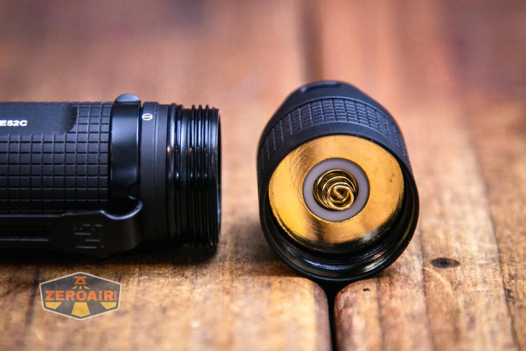 Nextorch E52C 21700 Rechargeable High Performance Flashlight inside of tailcap