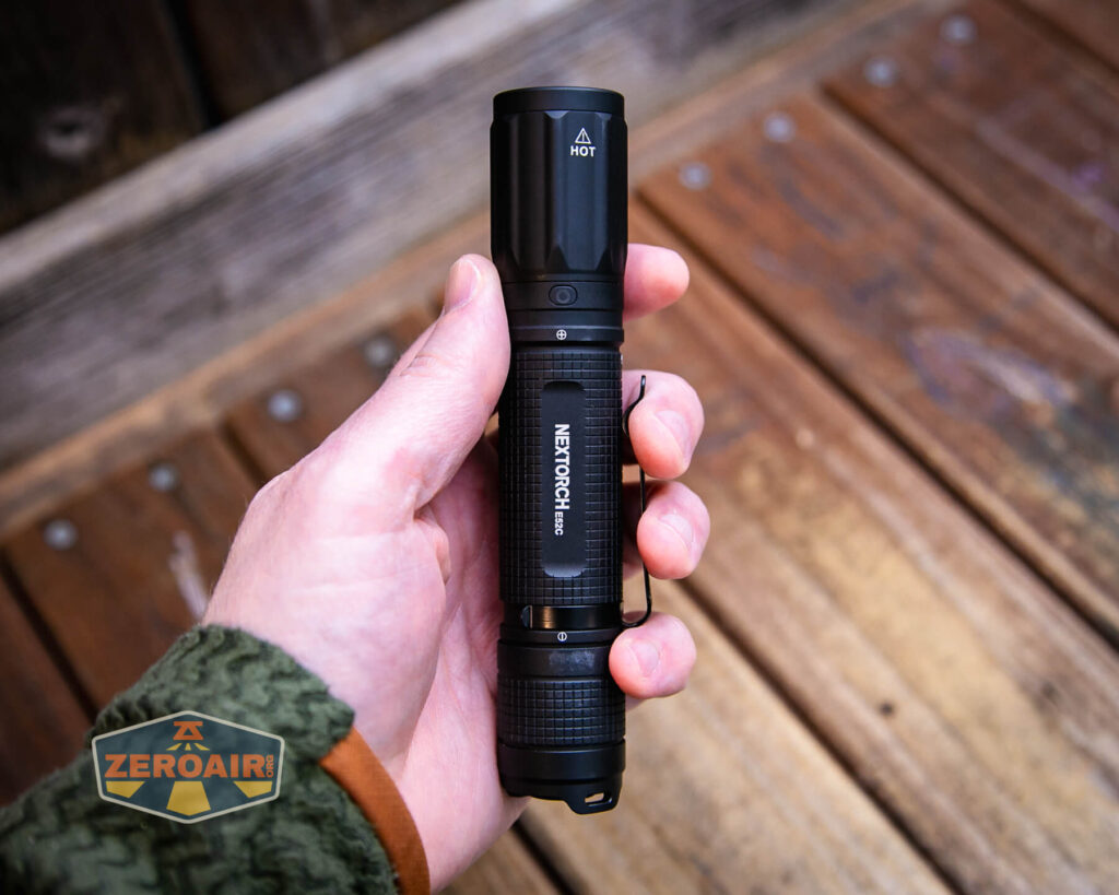 Nextorch E52C 21700 Rechargeable High Performance Flashlight in hand