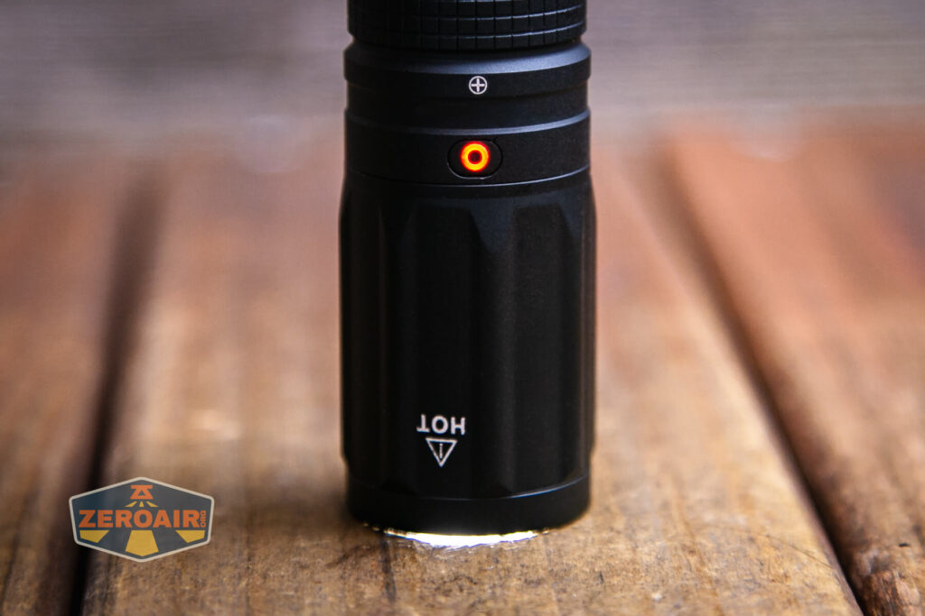 Nextorch E52C 21700 Rechargeable High Performance Flashlight flush bezel and charge indicator