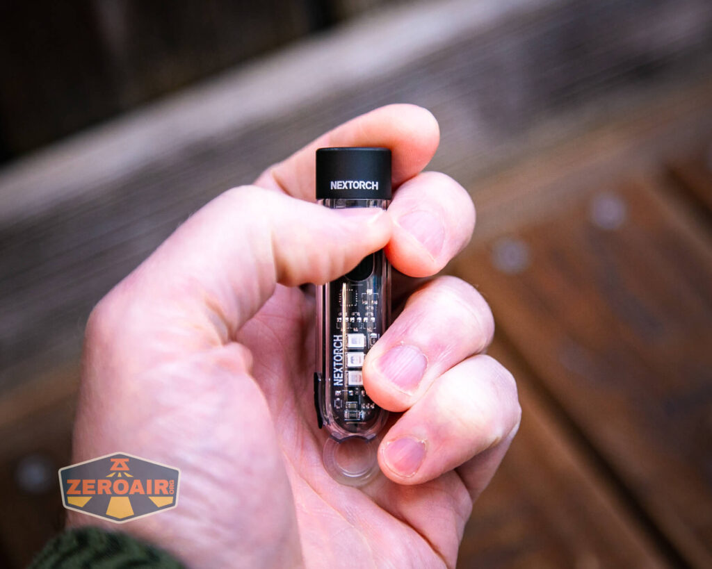 Nextorch K40 keychain flashlight in hand