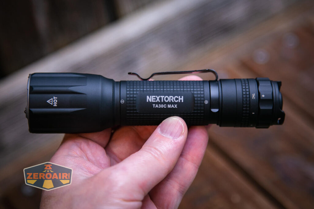 Nextorch TA30C Max One-step Strobe Tactical flashlight in hand