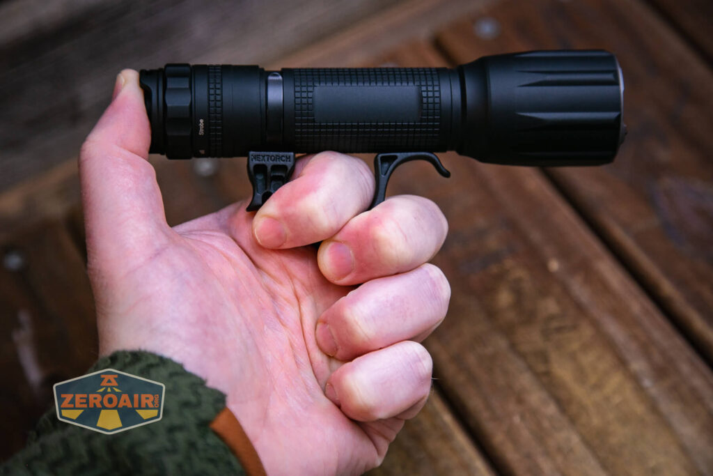Nextorch TA30C Max One-step Strobe Tactical flashlight with fr-2 in use