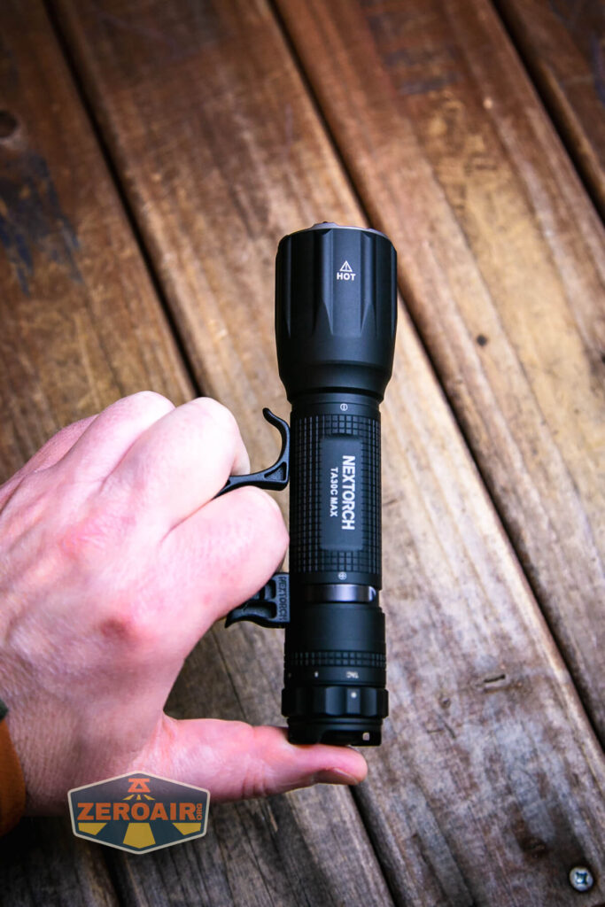 Nextorch TA30C Max One-step Strobe Tactical flashlight with fr-2 in use