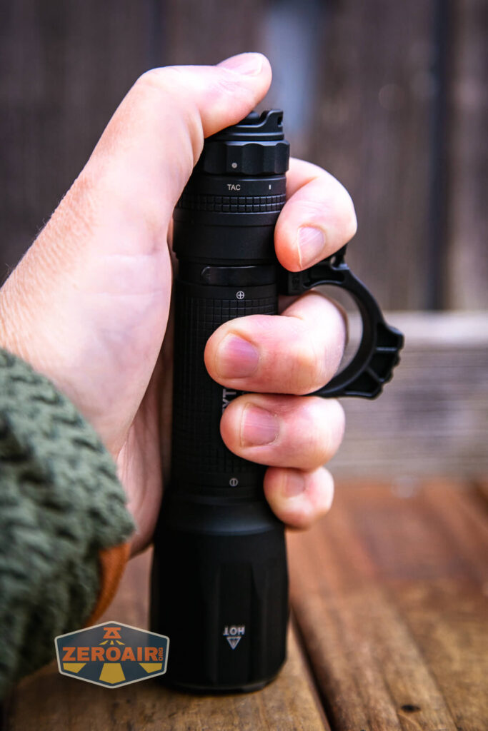 Nextorch TA30C Max One-step Strobe Tactical flashlight with fr-2 in use