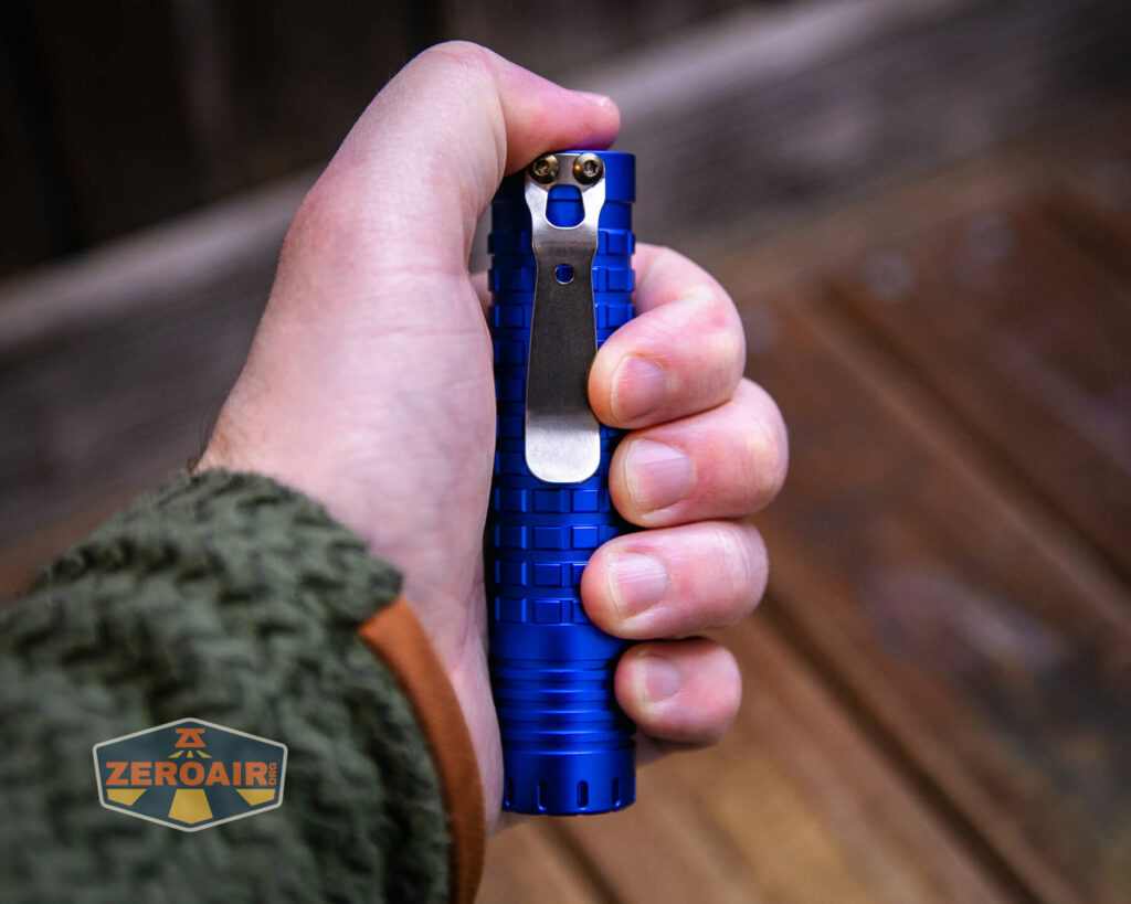 ReyLight Dawn Aluminum 18650 Flashlight in hand