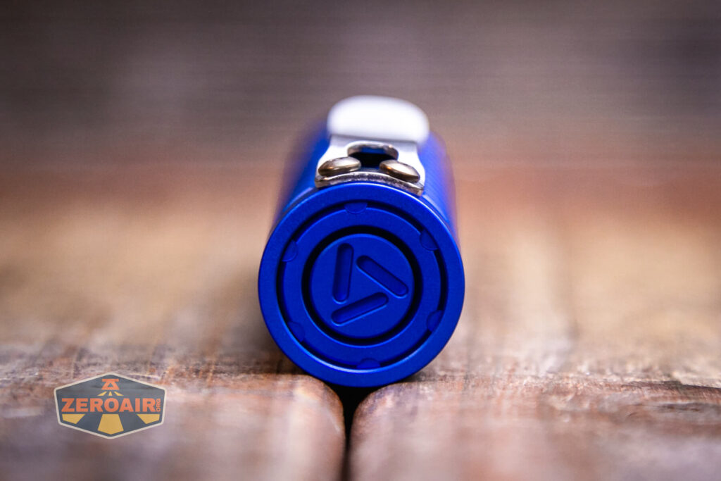 ReyLight Dawn Aluminum 18650 Flashlight pocket clip profile from top