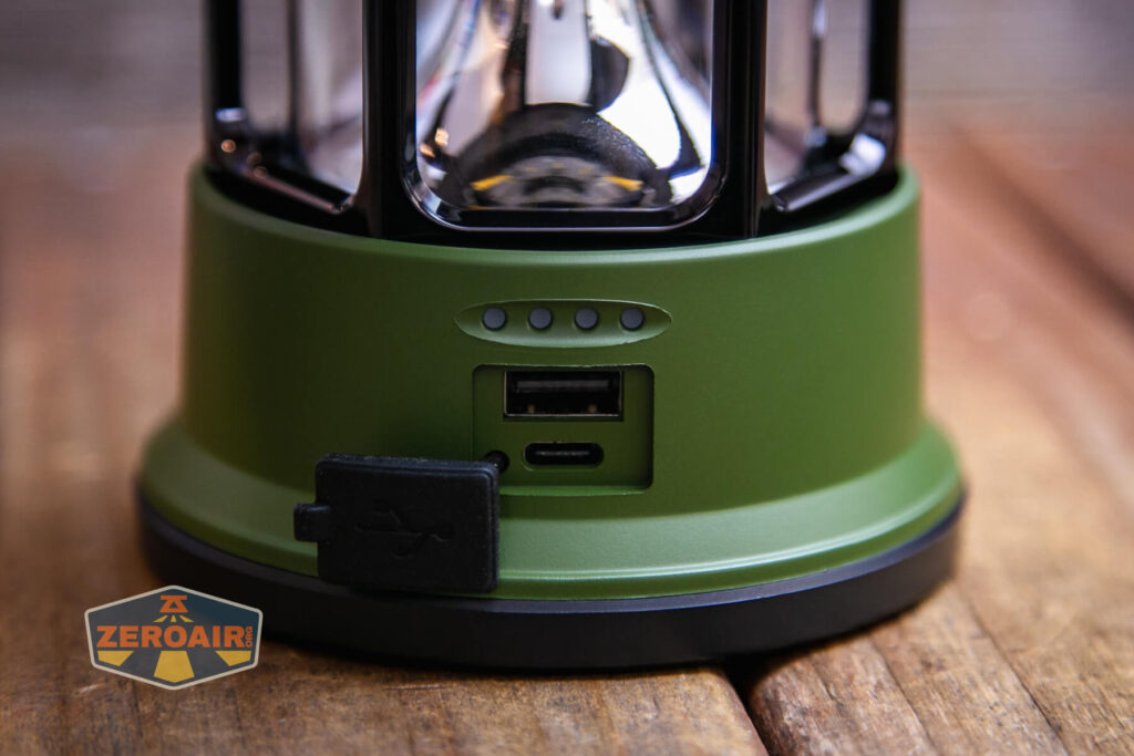 Superfire T35 rechargeable camping lantern charge port with indicator off
