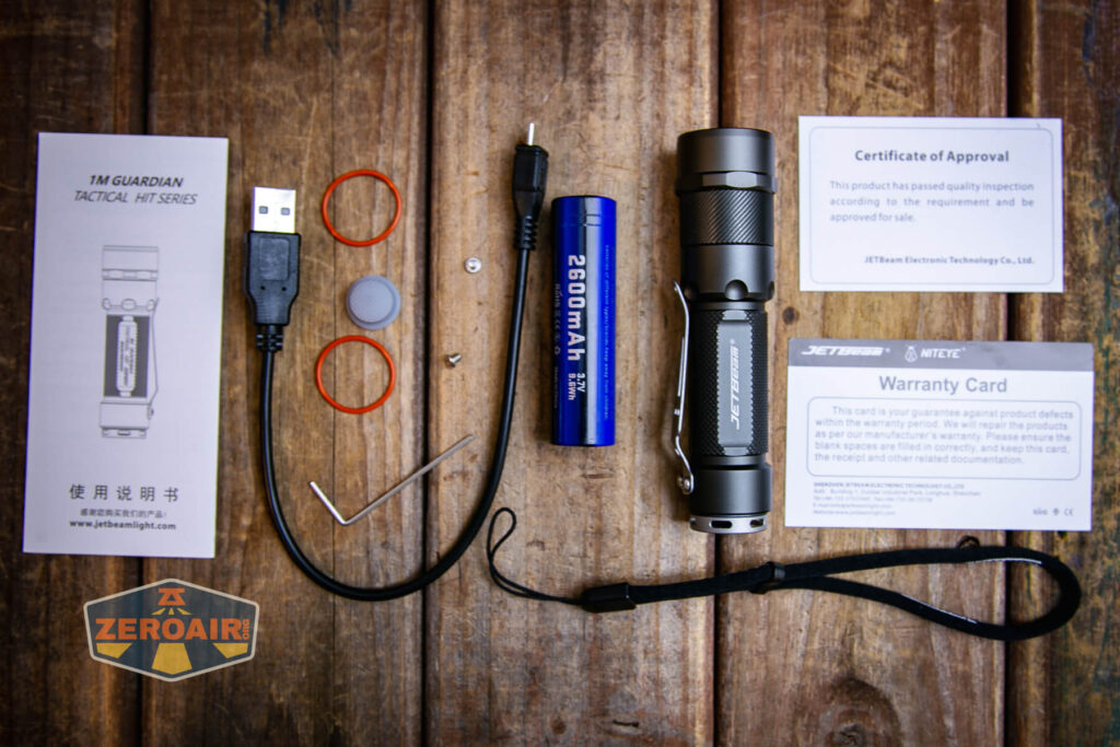 JETBeam Jet 1M Guardian flashlight what's included