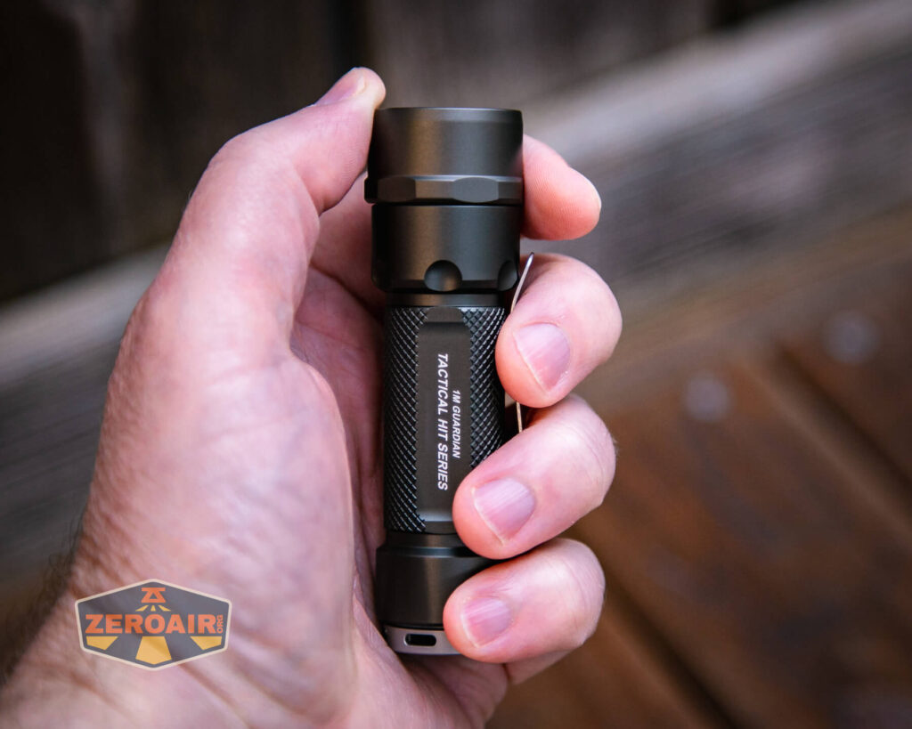 JETBeam Jet 1M Guardian flashlight 18500 size in hand