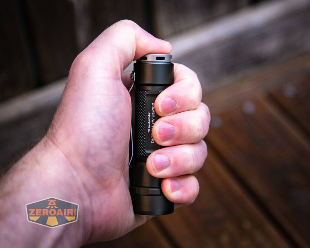 JETBeam Jet 1M Guardian flashlight 18500 size in hand