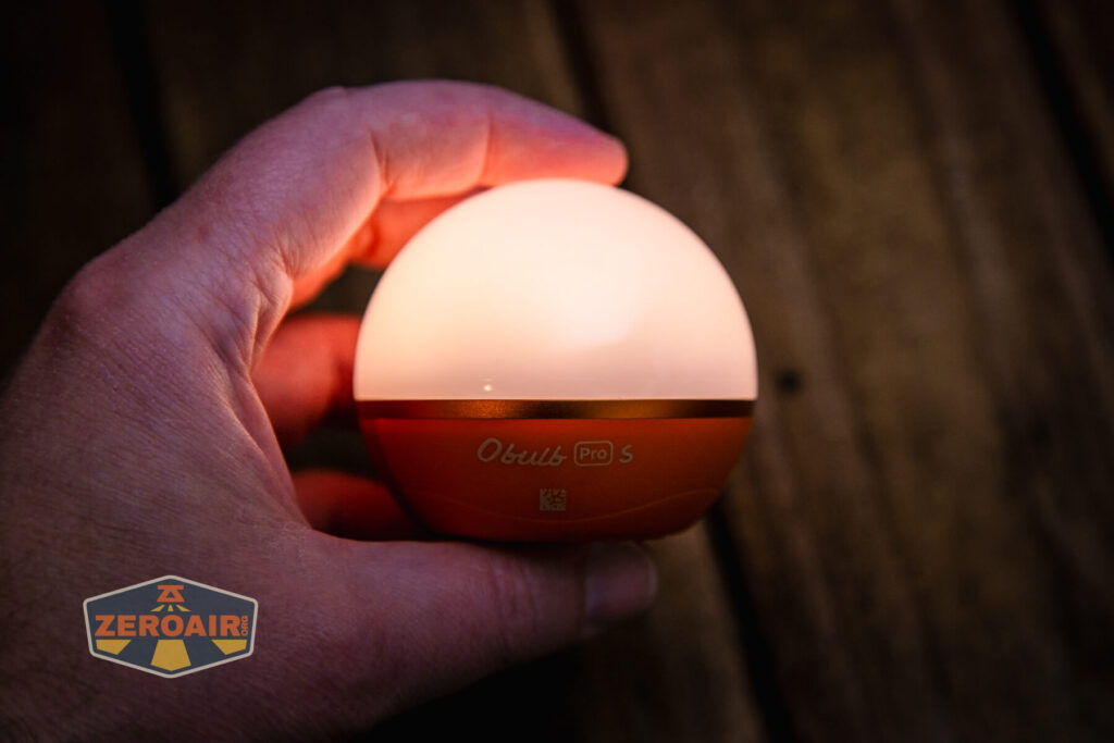 Olight Obulb Pro S lantern on in hand