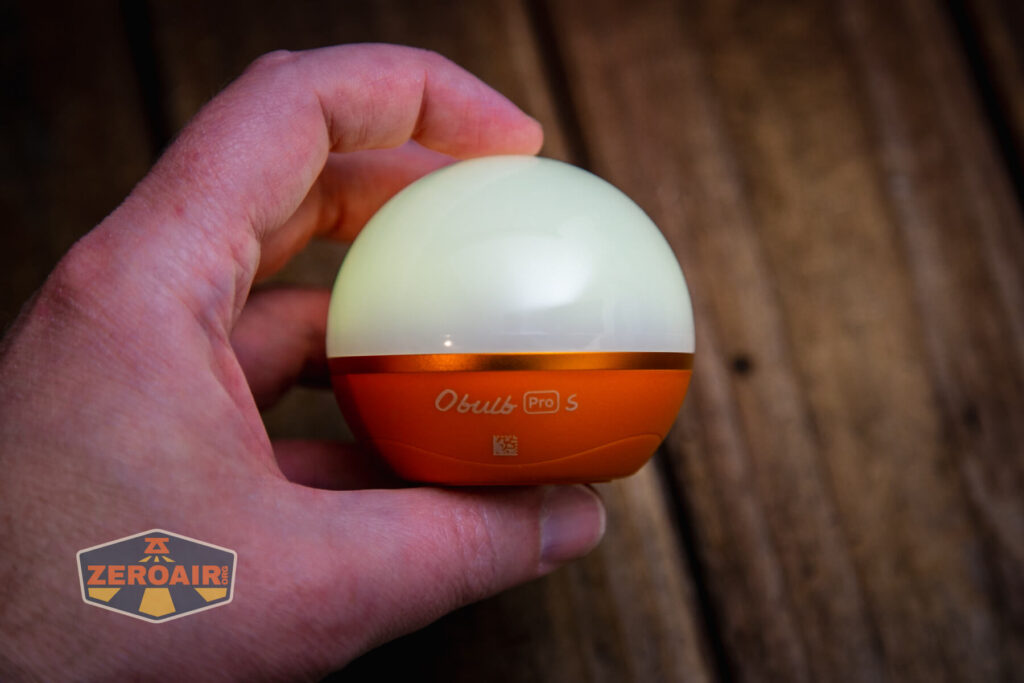 Olight Obulb Pro S lantern on in hand