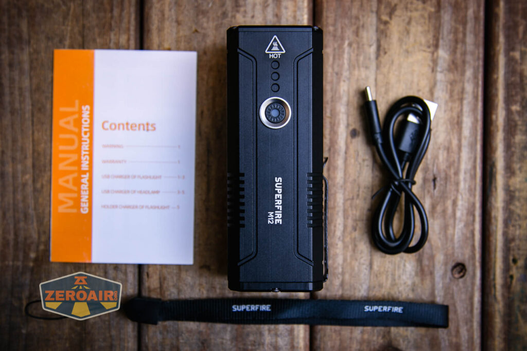 Superfire M12 Rechargeable flashlight what's included