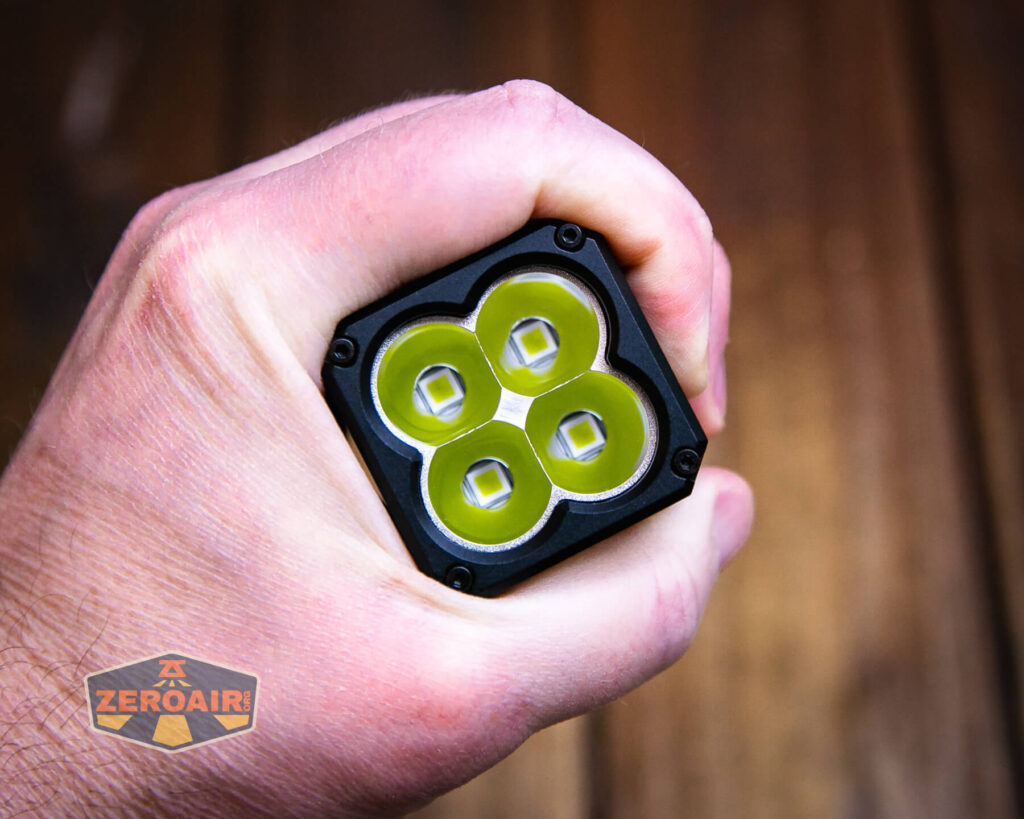 Superfire M12 Rechargeable flashlight in hand