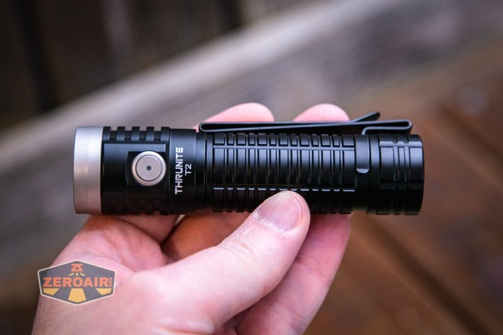 Thrunite T2 rechargeable flashlight in hand