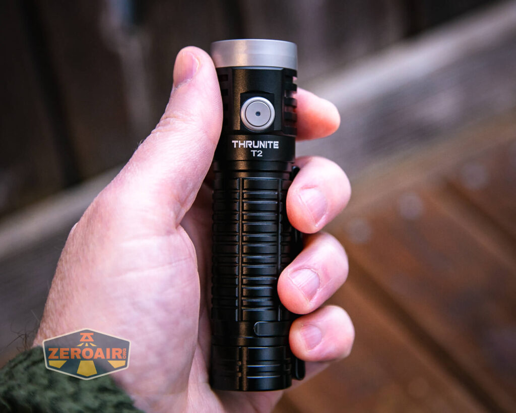 Thrunite T2 rechargeable flashlight in hand