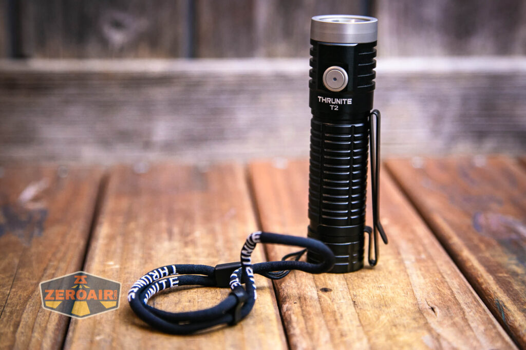 Thrunite T2 rechargeable flashlight lanyard installed